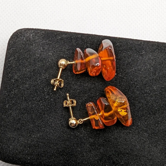 ✨ 14k Natural Baltic Amber Triple-Drop Earrings ✨ - Picture 3 of 3